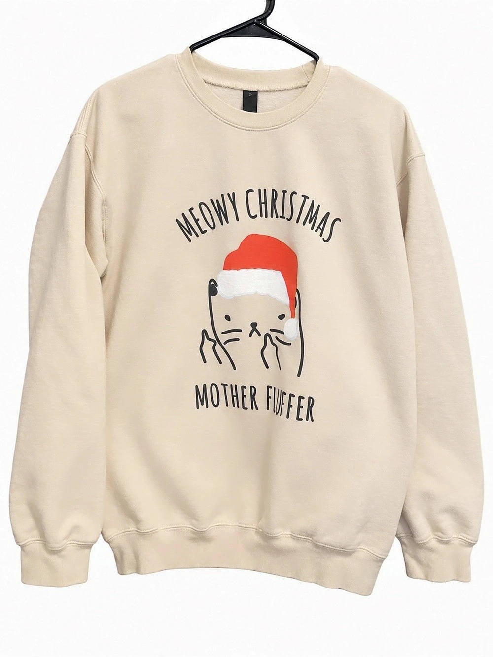 Untamed Ego Meowy Christmas Mother Fluffer Cat Sweatshirt Beige Medium